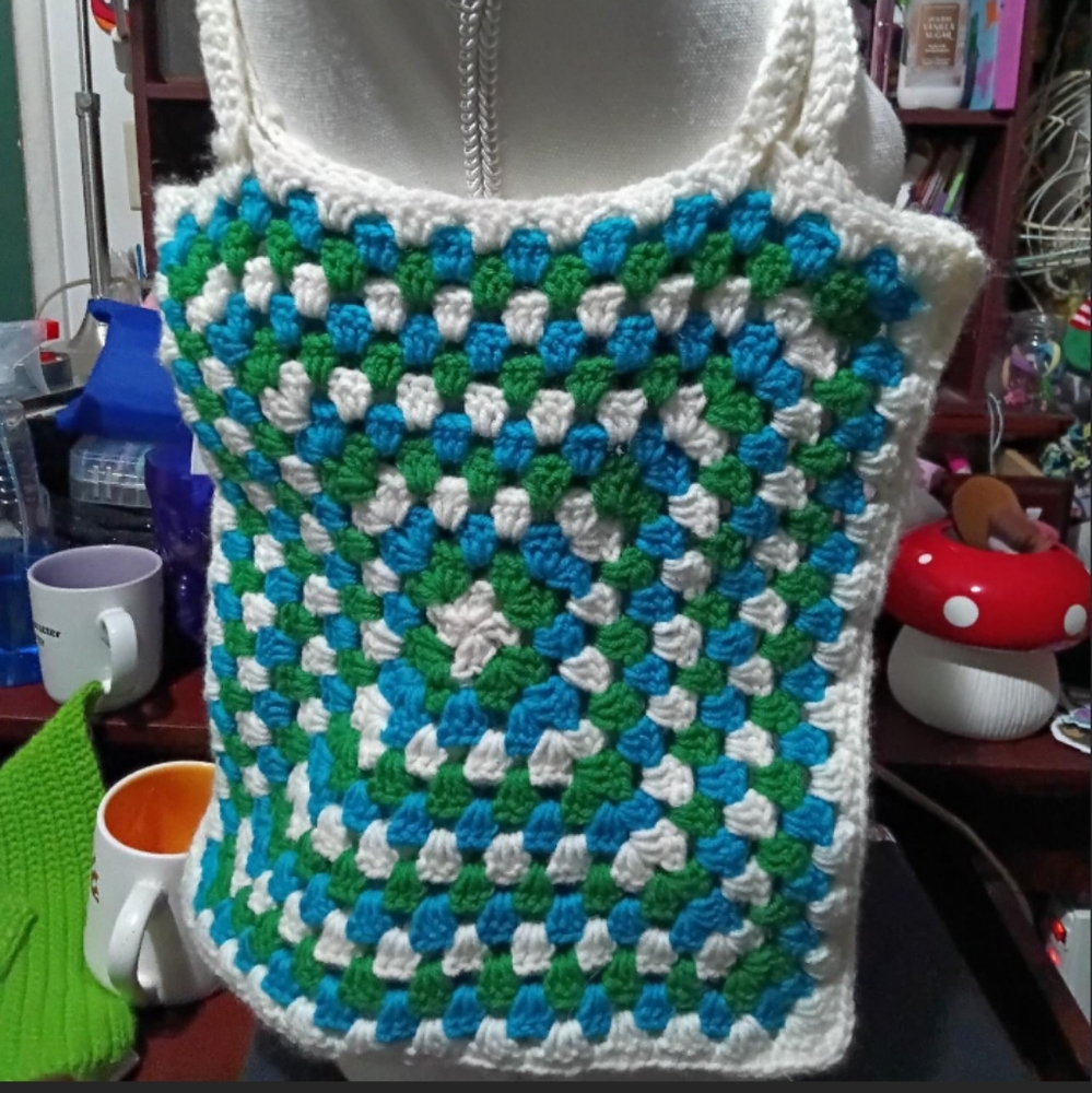 Crochet granny square tote bag
